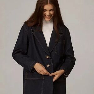 Pilcro Polished Denim Trench Coat Jean Jacket Longline Anthropologie NWOT Medium